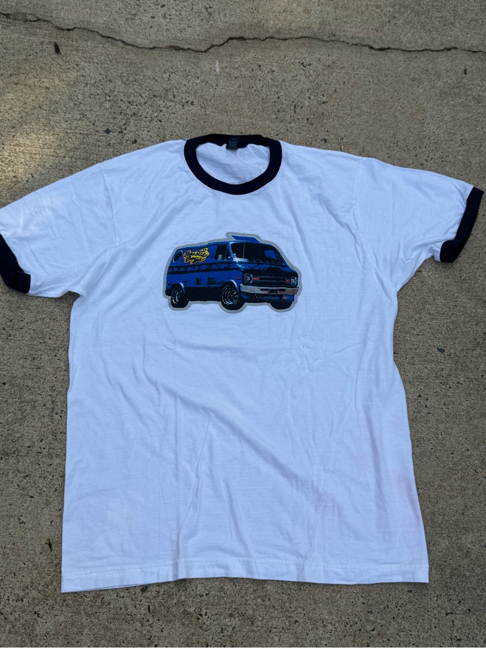 Vintage beastie Boys &White Ringer Tee with Navy Van Graphic Bus